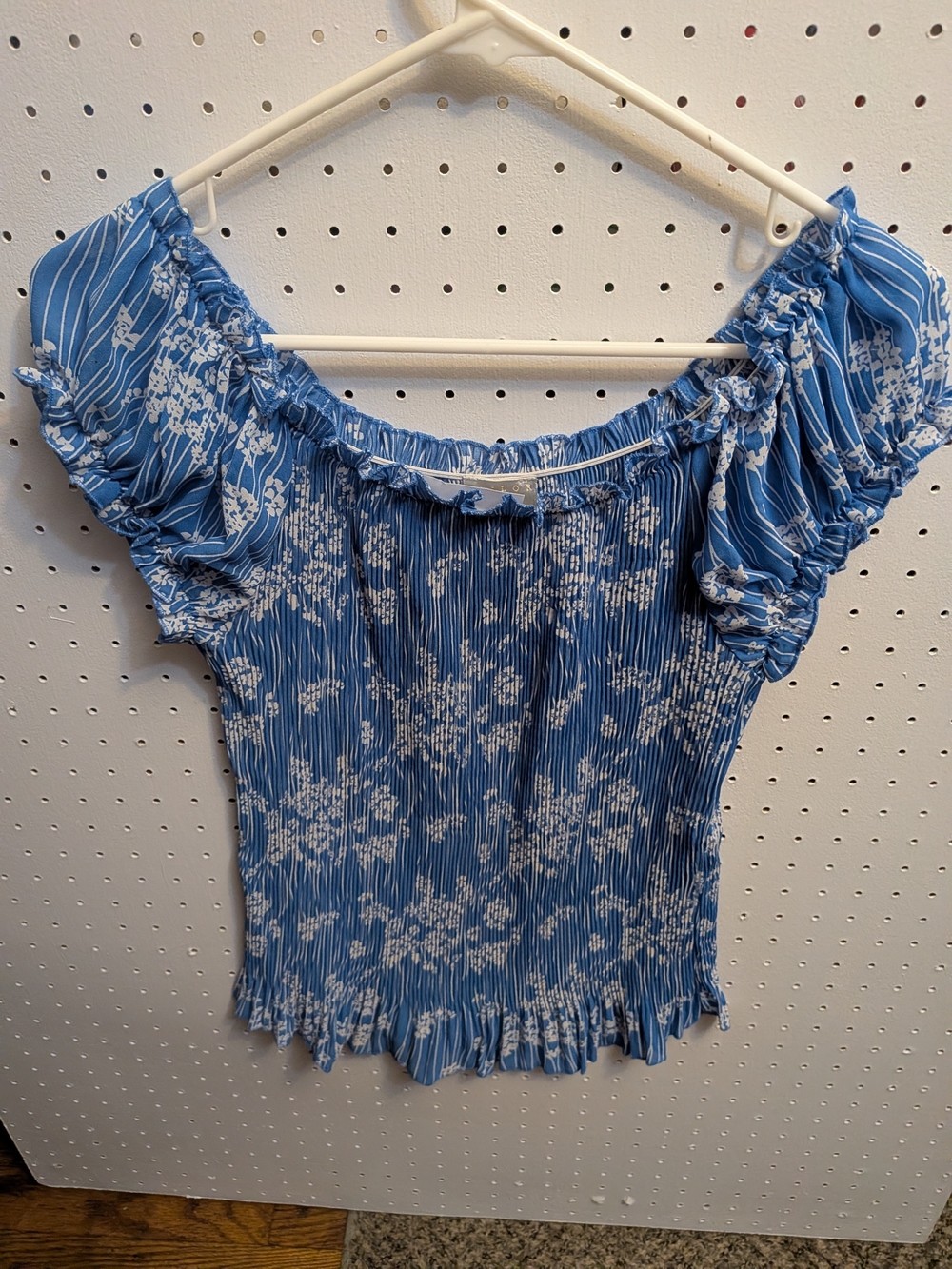 Tailor New York Blue Floral Smocked Off-Shoulder Blouse